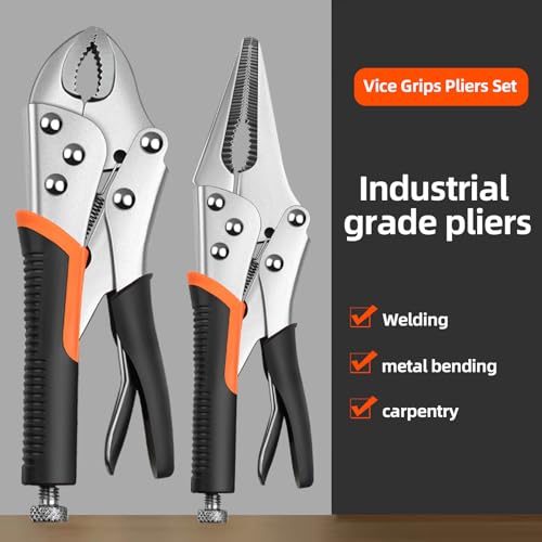 4-Pack Vice Grips Pliers Set for welding,Metal Bending,Woodworking, | Locking Pliers,2PCS 10"Curved Jaw,2PCS 9-1/2" Needle Nose Vise Grips,Ergonomic Handle - style: 4 PCS VICE GRIPS PLIERS
