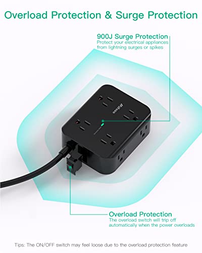 Power Strip Surge Protector, Flat Plug, Wall Mount - size: 5 FT