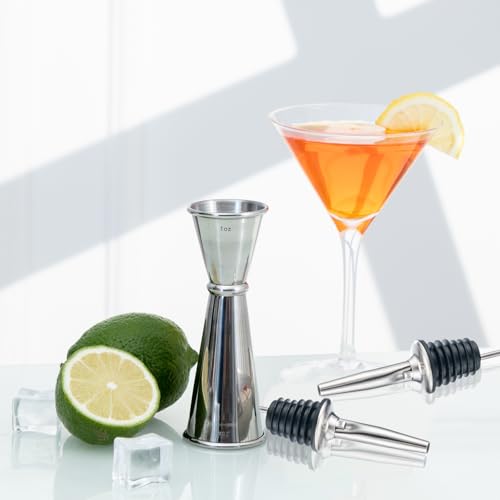 Briout Double Cocktail Jigger for Bartending,2 Pourers,1 OZ 1OZ,Rolled Edge - color: Silver, size: Rolled Edge-1oz/2oz-1PC+2 Pourers