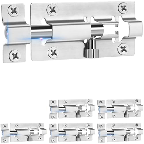 INBOF 6 Pack Slide Lock, 3 Inch Barrel Bolt Latch, Premium Door Latch Lock with 36 Screws, Stainless Steel Slide Locks for Inside Door - color: Silver - 6 Pack