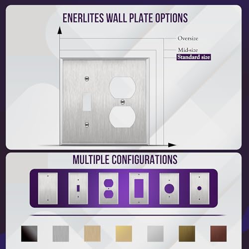 ENERLITES Combination Toggle & Duplex Metal Wall Plate, St&ard, Silver - color: Stainless Steel, size: Standard Size