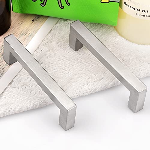 Probrico (10 Pack 4 Inch Modern Square Cabinet Handles Pulls Stainless Steel,T Bar Satin Nickel Handle Pull for Drawer Dresser Cupboard Wardrobe Bathroom Vanity,Kitchen Furniture Hardware - color: Brushed Nickel, size: hole center 4"