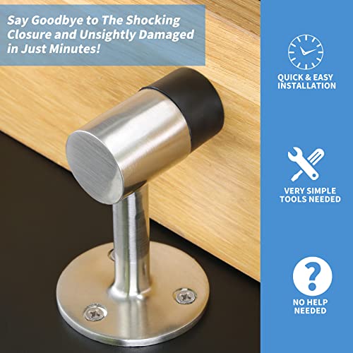 Floor Mount Door Stopper, Heavy Duty Door Stop Brushed Nickel Doorstop with Rubber Bumper & Stainless Steel Screws, 3 Inch Height