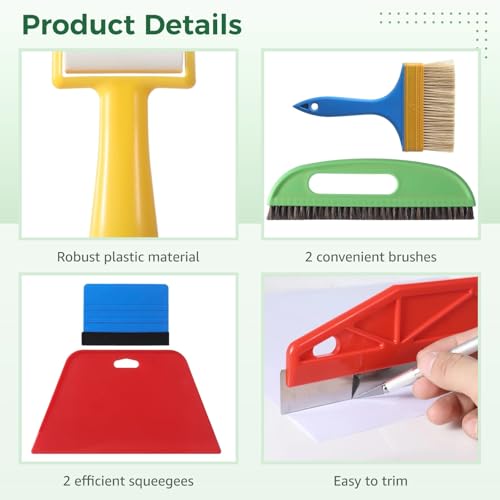 Wallpaper Smoothing Tool Kit, 13 Pcs Smoother Tools with Squeegee, Wallpaper Brush, Seam Roller, Measure Tape, Vinyl Cutter, Craft Cutter with 5 Replacement Blades for Contact Paper, Glass Film