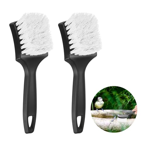M METERXITY 2-Pack Bird Bath Cleaning Brush, 8.3 Inch Plastic Bird Bath Cleaner with Ergonomic Handle for Feeder/Fountain/Outdoor Cleaning, Utility Hard Stiff Bristle Scrub [White] - color: White