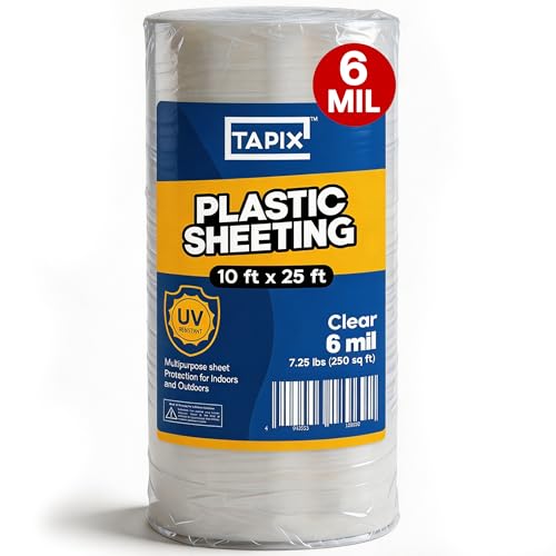 Plastic Sheeting (10' x 25') Long, 6 Mil - UV Protection Poly Sheeting Polyethylene Film, Heavy Duty Greenhouse Plastic Sheeting - color: Clear