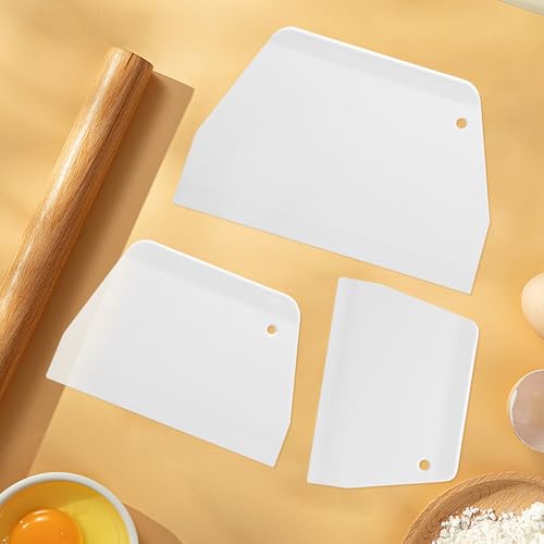 Plastic Cake Scrapers and Smoother DIY Tools for Bread White, 3 Pcs