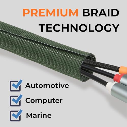 1 inch Split Braided Cable Management Sleeve for USB Cable Power Cord Audio Video Cable, Wire Loom Cord Protector from Cat Dog Chewing (Dark Green, 25FT) - color: Dark green, size: 1"(25mm)-25ft