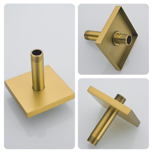 Shower Head Extension Arm Wall Mounted Tube Rainfall Shower Tube Replacement Pipe Parts Stainless Champagne Bronze,SW-91038-4CB-SQ. - color: Right Angled Square Flange-4" Champagne Bronze