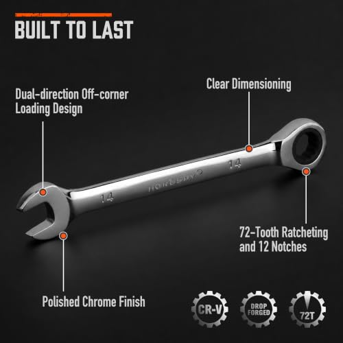 HORUSDY 13-Piece Sturdy Ratcheting Wrench Set | Metric Sizes 6–19mm | Max Torque Ratchet Combination Wrenches Set with Storage Rack | 72-Tooth | Chrome Vanadium Steel - style: 13pcs Metric Ratchet Wrench Set