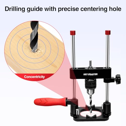 ArtyMaster Portable Drill Guide for Straight Holes – Precision Drilling Jig with Chuck Key, Drill Guide Attachment, Portable Drill Press Adapter for Woodworking, WT116A