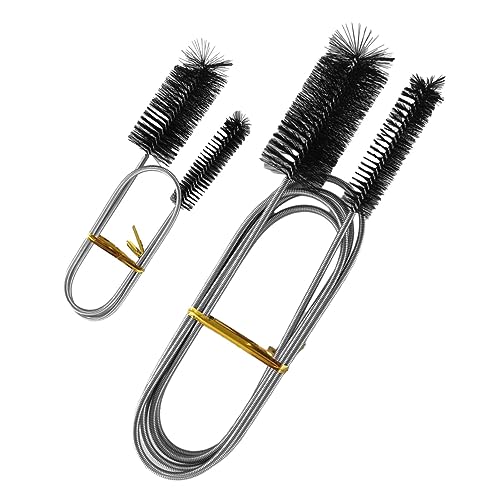 2pcs Flexible Long Drain Brush Set, Hose Pipe Stainless Steel Nylon Bristles Brushes with Dual Heads Tube Cleaner Brush for Kitchen, Sink, Drain Pipe, and Pipe Cleaning Tool - color: Black