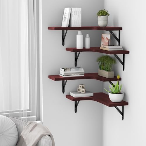 ROMGUAR CRAFT Corner Floating Shelves Wall Mounted Set of 4, Red - color: Red