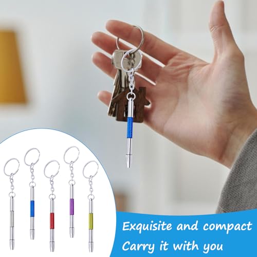 5 Pcs Mini Eyeglass Screwdriver, 4 in1 Watches Mini Precision, Stainless Steel Screwdriver Kit, Eyeglass Repair Set with Keychain,Stainless Steel Alloy Watchmaker Tool (5 colors)