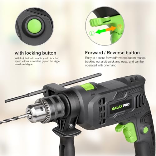 GALAX PRO 4.5Amp 0-3000RPM Corded Hammer Drill with 12 Variable Speed - style: Hammerdrill with 5pcs drill Bit