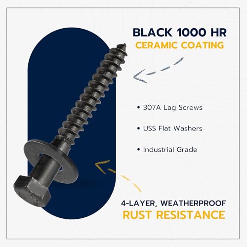 3/8 x 2-1/2 (50 Pack) Lag Screw Kit, 50 Screws and 50 Washers, Ceramic Black Ruspert Coating for Exterior Use, Meets ASTM A307 and ASME B18.2.1, Industrial/Commerical Grade by Makers Bolt - size: 3/8 x 2-1/2