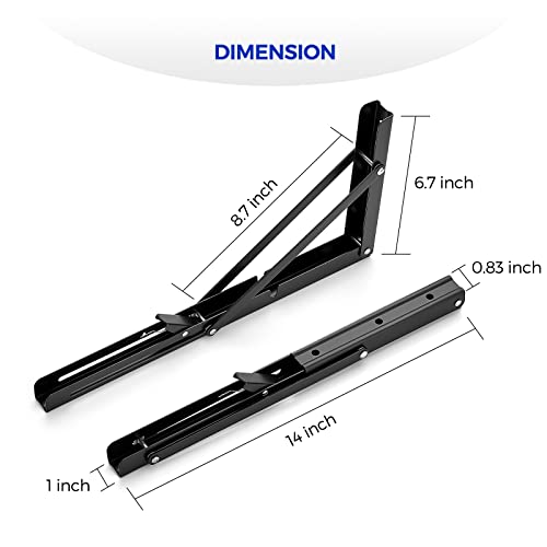 Ravinte Matte Black Folding Shelf Brackets, 14 Inch, 2 Pack - size: 14 Inch