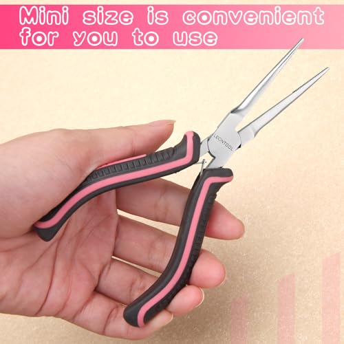 6 Inches Small Needle Nose Pliers for Jewelry Making Serrated Jaws Mini Extra Long Needle Nose Pliers with Spring, Tiny Precision Jewelry Making Supplies for Gripping, Pink Tool for Women - style: Needle Nose Pliers Serrated Jaws