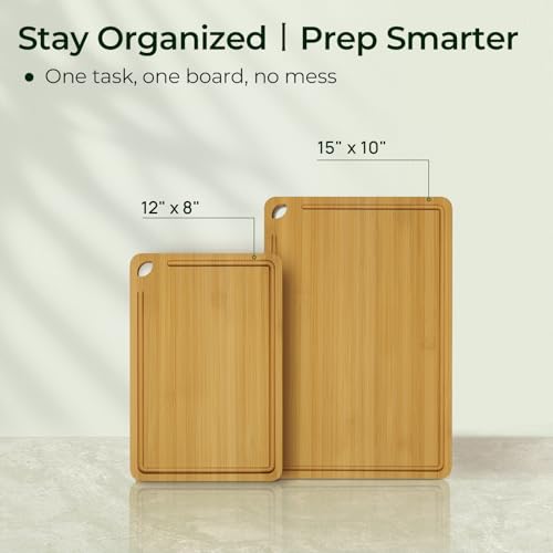 Keechee Chopping Board Duo 2-Pcs Natural Bamboo With Juice Channels & Knife-Friendly Finish For Versatile Kitchen Use(2Pcs) - color: Bamboo, size: 2-Piece