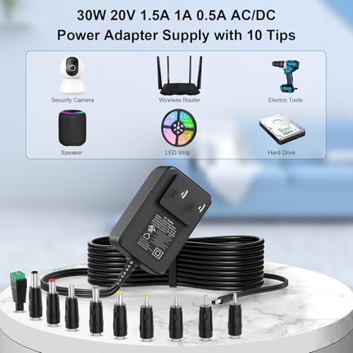 20V 1.5A 1A 0.5A AC Adapter Power Supply 30W 1.3A 900mA 500mA