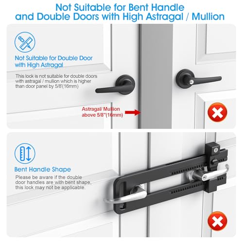 AST Double Door Security Lock, Adjustment Range 4.9”~12.2" (124~310mm) - style: Matte Black with Extended Locking Adjustment Range