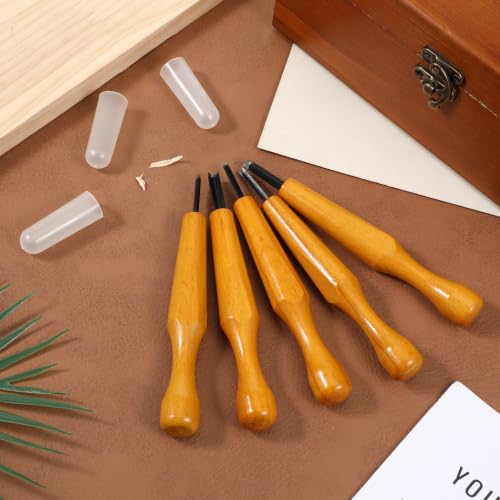KongTiva 5 Pcs Linocut Carving Tools Set, Triangular Linoleum Wood Carving Knife Chisel V Shaped Tools for Linocut Printmaking & Woodcarving (1.5mm, 2mm, 3mm, 4mm, 5mm)