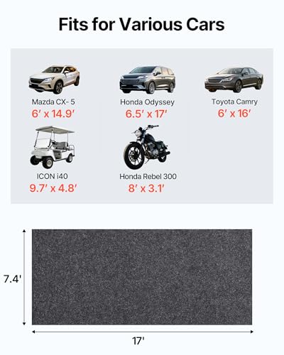 VEVOR Car Garage Mat, 7.4'x17', Shields Against Water, Snow, Rain, Mud, Oil, Durable Slip-Resistant Floor Cover with TPE Leak-Proof Backing, Simple to Maintain & Customizable Size - size: 7.4' x 17'