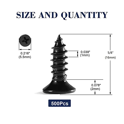#4 x 5/8" Wood Screw 500Pcs 18-8 (304) Stainless Steel Screws Flat Head Phillips Fast Self Tapping Drywall Screws Black Oxide by SG TZH - size: #4 x 5/8"-500Pcs