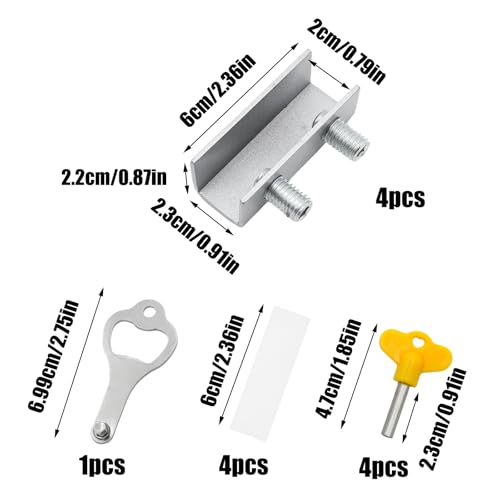 4 Sets Sliding Window Locks, Sliding Door Lock with Keys, Silver - color: Silver