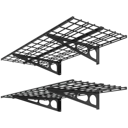 FLEXIMOUNTS 2 Pack 2x4ft Garage Shelving Wall Mounted Storage Rack, Black - color: Black, size: 2 pack-2x4 ft