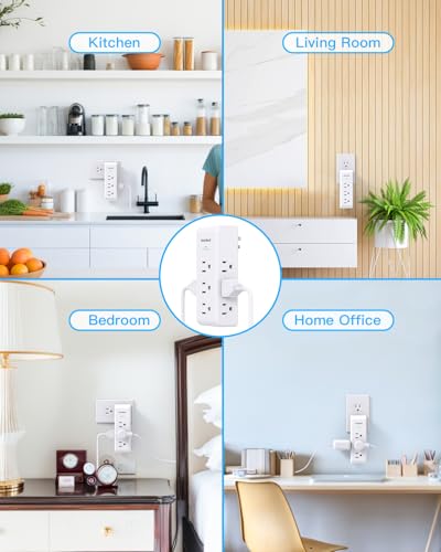 2 Pack Surge Protector Outlet Extender Rotating Plug, 9AC Multi Plug Outlet - color: White, size: 9AC, 2 Pack