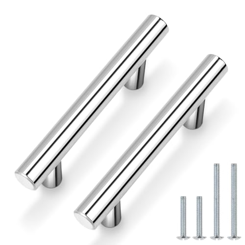 Probrico 5Pack | 2-1/2" Hole Centers Kitchen Cabinet Pulls Polished Chrome, Modern Euro Round T Bar Stainless Steel Cabinet Pulls, Chrome Handles for Cabinet and Drawers 4" Length - color: Polished Chrome, size: hole center 2-1/2"