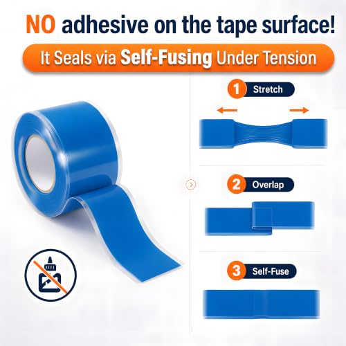 Self Amalgamating Tape Self Fusing Silicone Rubber 1 In x 10 Ft 2 Rolls - color: Blue