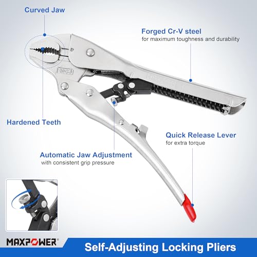 MAXPOWER 6" & 10" Self-Adjust Locking Pliers Set. Curved Jaw, Quick-Release - style: Curved Jaw | 6" 10"