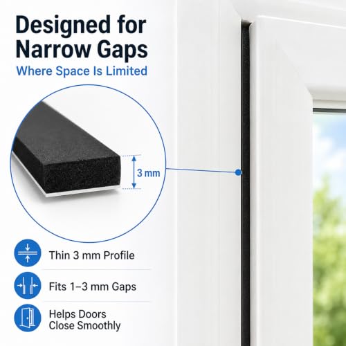 Thin Weather Stripping Foam Tape for Door & Window Seal | 1/8 Inch Thick Self Adhesive Foam Strip for Narrow Gaps, Draft Blocking, Noise Reduction & Vibration Cushioning - size: 1/4in x 1/8in x 32.8FT