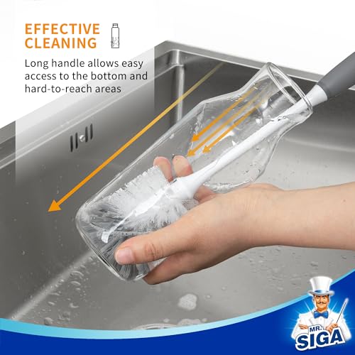 MR.SIGA Long Handle Bottle Brush, Non-Scratch Water Bottle Brush Cleaner - color: Gray