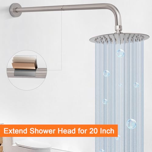 Shower Arm with Flange and Teflon Tape, Wall Mounted Shower Pipe 304 Stainless Steel Extension Arm for Fixed Shower Head & Handheld (20 Inch, Brushed Nickel) - color: Brushed Nickel, style: 20 Inch