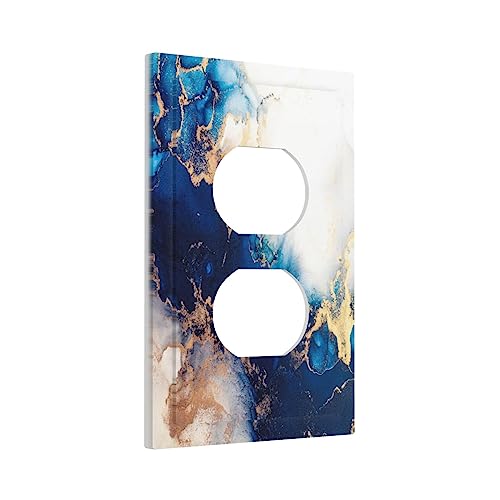 Art Marble Abstract 1 Gang Duplex Device Wall Plate Cover Outlet Light Switch Cover Blue And Gold Fluid Electrical Faceplate Switchplate for Bedroom Bathroom - color: Blue And Gold Fluid Art Marble Abstract, size: 1 Gang Duplex Wall Plate