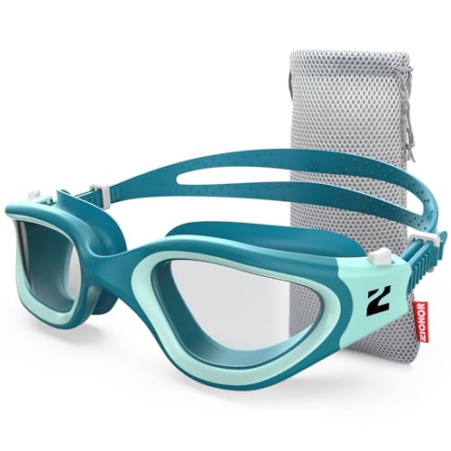 ZIONOR Swim Goggles, G1 SE Swimming Goggles Anti-Fog for Adult Men Women - color: A8-clear Lens Green Frame
