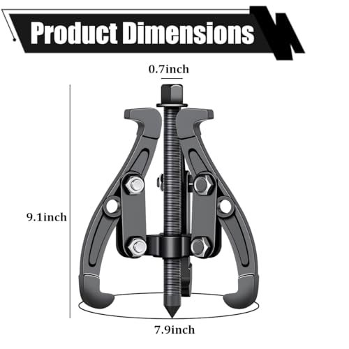 Car 3 Jaw Inner Bearing Puller, 8" Heavy Duty Pilot Bearing Gear Extractor Pulling Tool with Reversible Jaws, Automotive Gear Pulley Puller Removal Tool, Universal for Vehicles - size: 9.06"