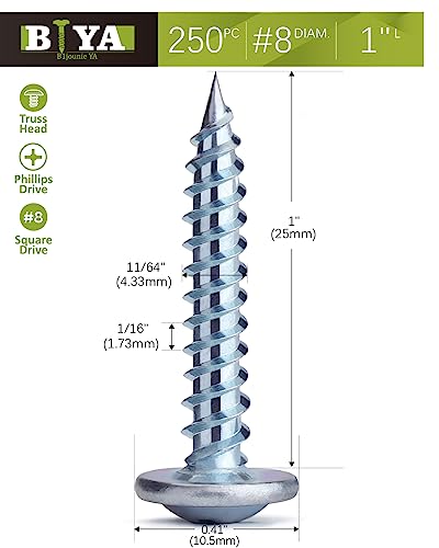Wood Screws，#8×1 inch 250Pcs Silver Phillips Truss Head Screws - color: Silver, size: #8×1"