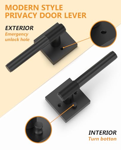Asidrama 4 Pack Matte Black Privacy Interior Door Handles | Thumb-Turn Privacy Lock,Fits 1-3/8"-1-3/4" Doors,Adj. 2-3/8"-2-3/4" Latch,Heavy-duty Zinc,Easy DIY Setup - color: Matte Black
