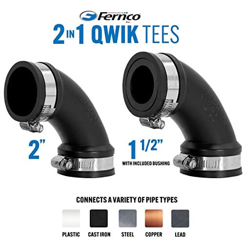 Fernco 2" Flexible PVC 90-Degree Elbow Includes Optional 1.5" Reducer Bushing for DWV Cast Iron, Steel and Plastic Pipe Connections