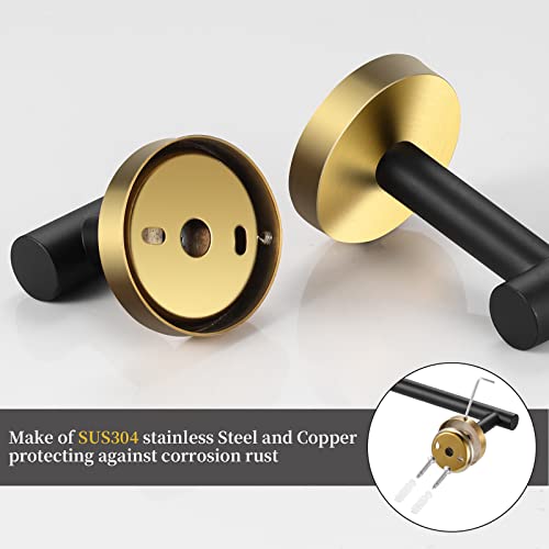 5 Pieces Bathroom Hardware Set Black Gold, Towel Rack Including 2pcs 16 inch Tower Bar, Towel Ring and 2 PCS Towel Hooks - color: Black Gold-5pcs-16inch
