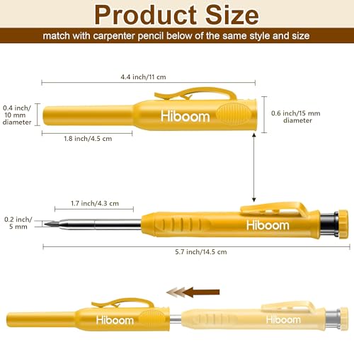 Hiboom 2 Pack Carpenter Pencils with Pencil Cap and 18 Refills, Yellow - color: Yellow