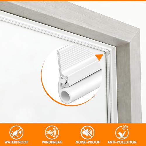 42“ Long Self-Adhesive Door Seal Kit, White Aluminum & Vinyl Cinch Weather Stripping for Top and Sides, No-Tools Easy Install (5, White)