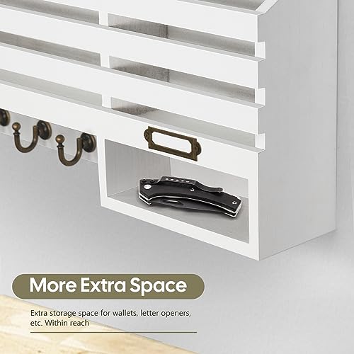FifthQuarter Mail Holder Wall Mount with 2 Mail Slot and 4 Sturdy Hooks - color: C-White