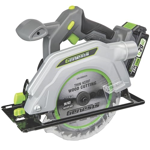 Genesis G20MAX 20V Circular Saw Cordless 6-1/2 inch with Laser & LED Light, Includes 24TCT thin-kerf blade, 2.0Ah Battery and Charger(GLCS2065B) - style: 20V 6-1/2 Cordless Circular Saw