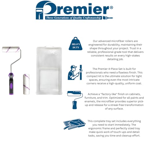 Premier, 44361, 4-Piece 4" Microfiber Mini Paint Roller Kit
