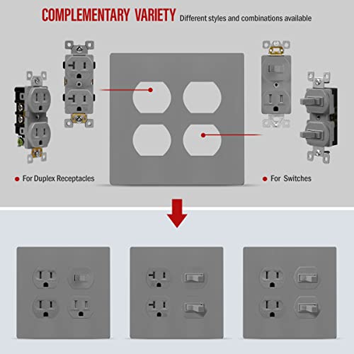 ENERLITES Screwless Double Duplex Outlet Covers Wall Plate, 1 Pack, Gray - color: Gray, size: Screwless